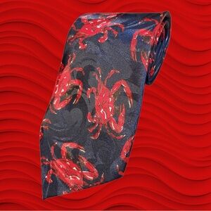Fratello Navy Blue & Red Novelty Hand Made Crab Patterned Tie OS